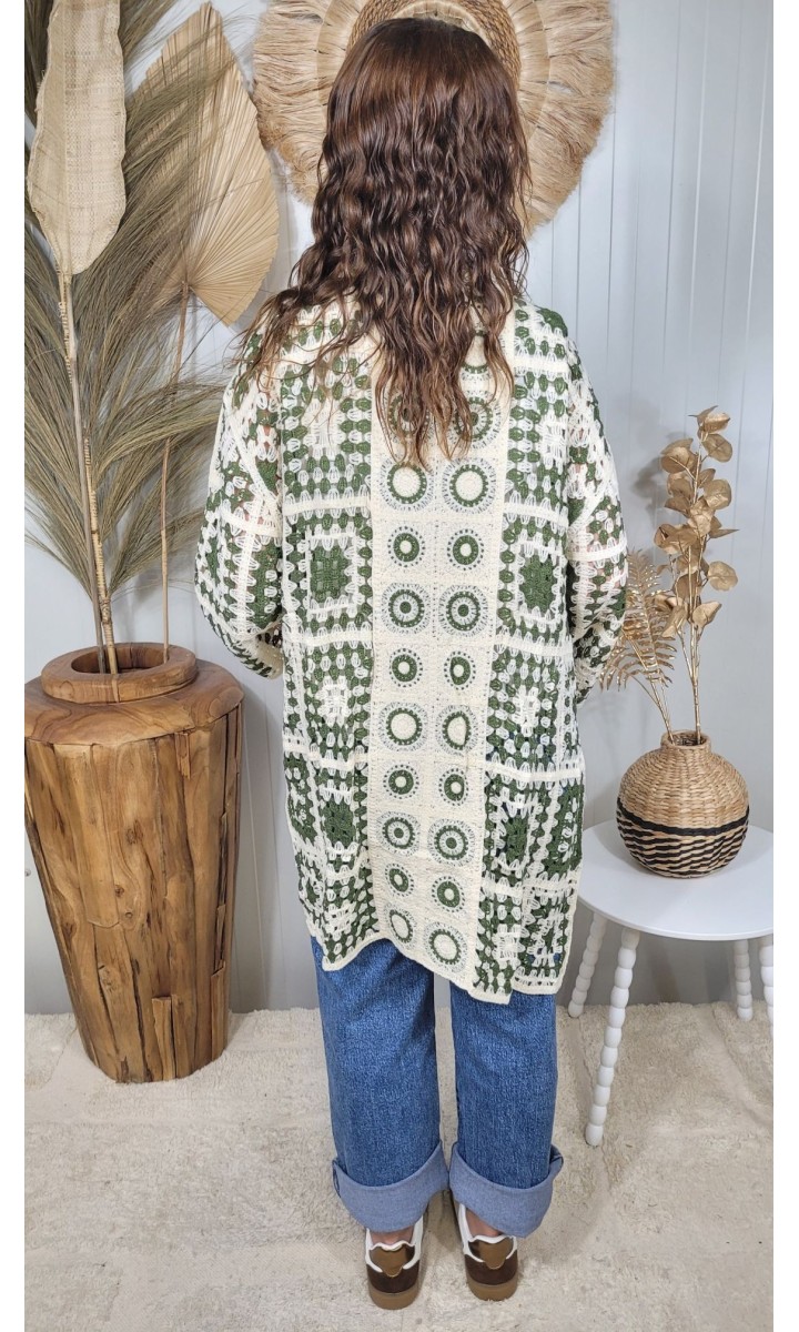 Gilet Daniella crochet floral – coloris kaki, vue 3