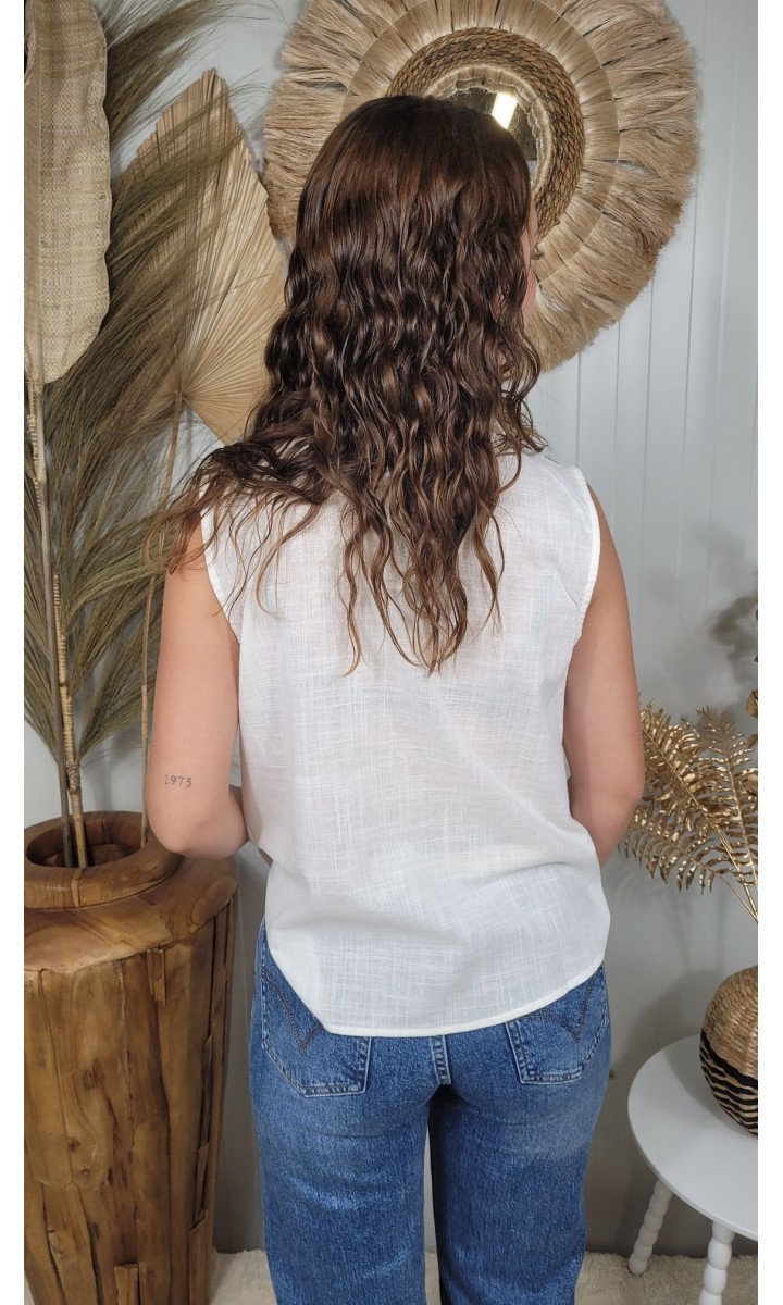 Chemise Brasil brodée sans manches – coloris bleu, vue 3