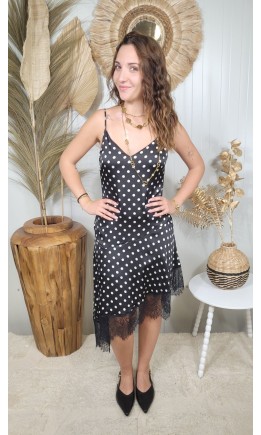 Robe Pois bretelles bas dentelle – coloris noir