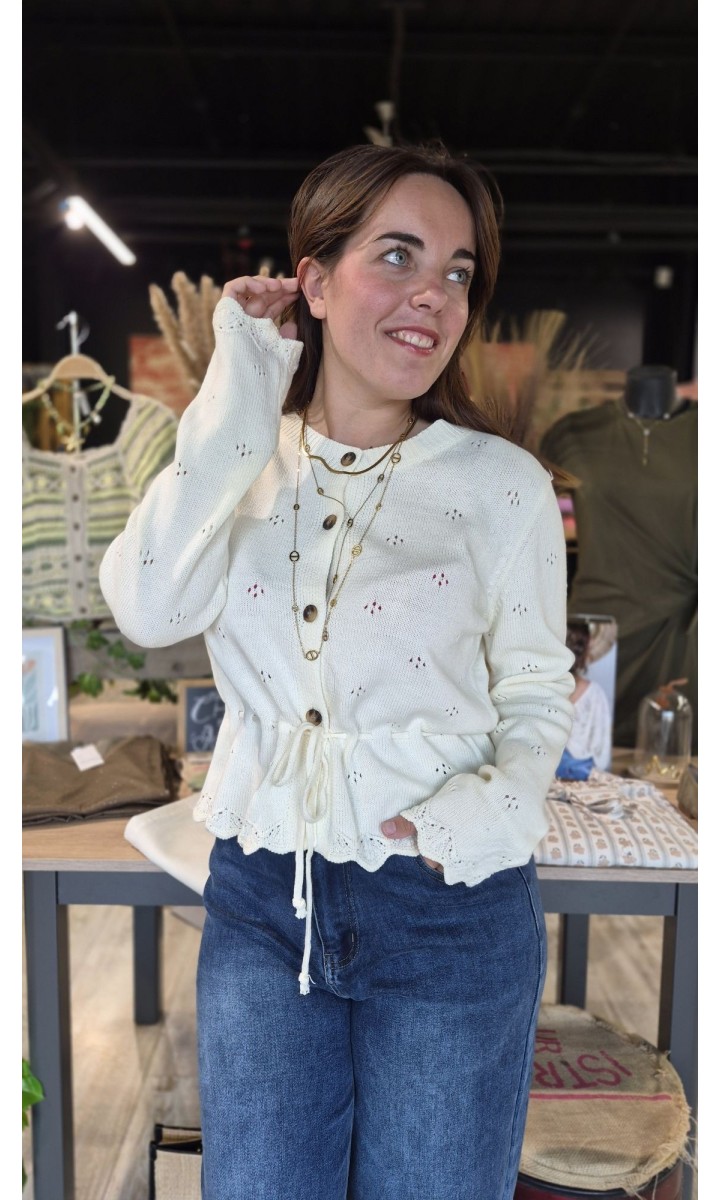 Gilet Armelle bords festonnés – coloris beige