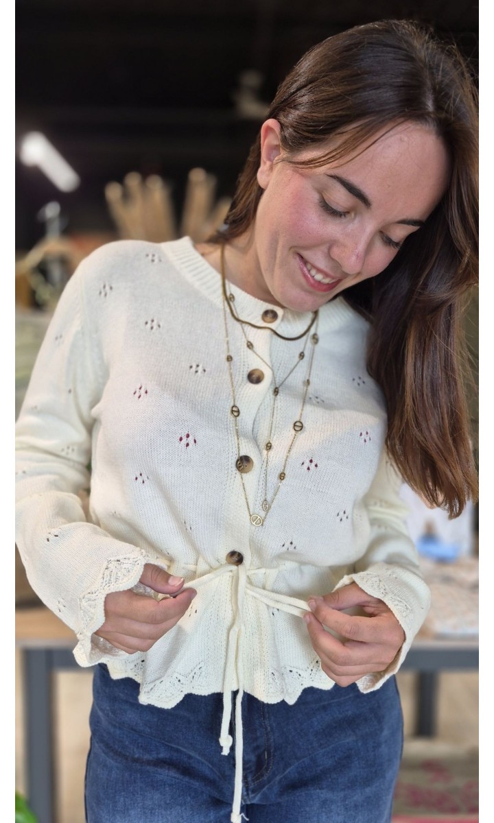 Gilet Armelle bords festonnés – coloris beige, vue 2