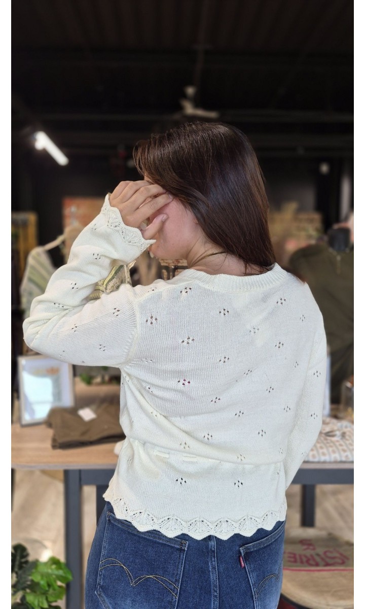 Gilet Armelle bords festonnés – coloris beige, vue 4