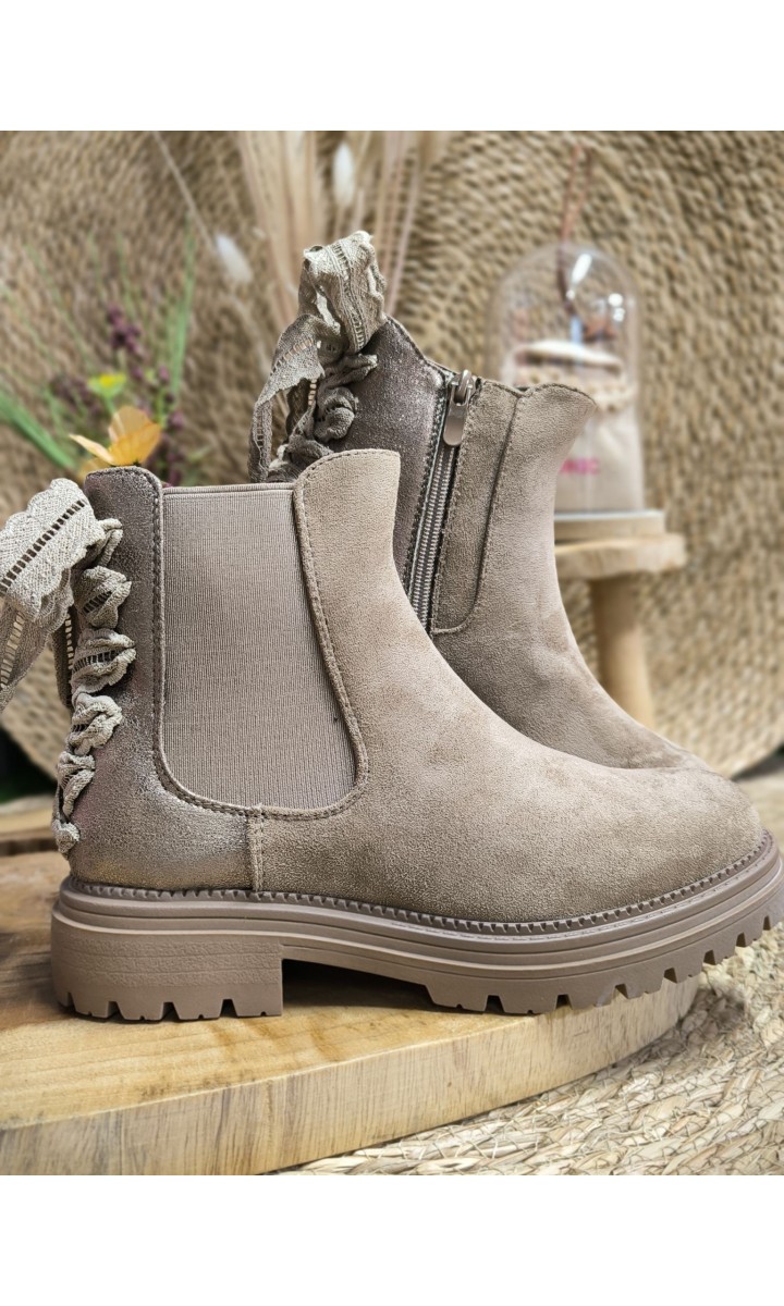 Bottines Marielle nœud dentelle - talon 3 cm – coloris taupe