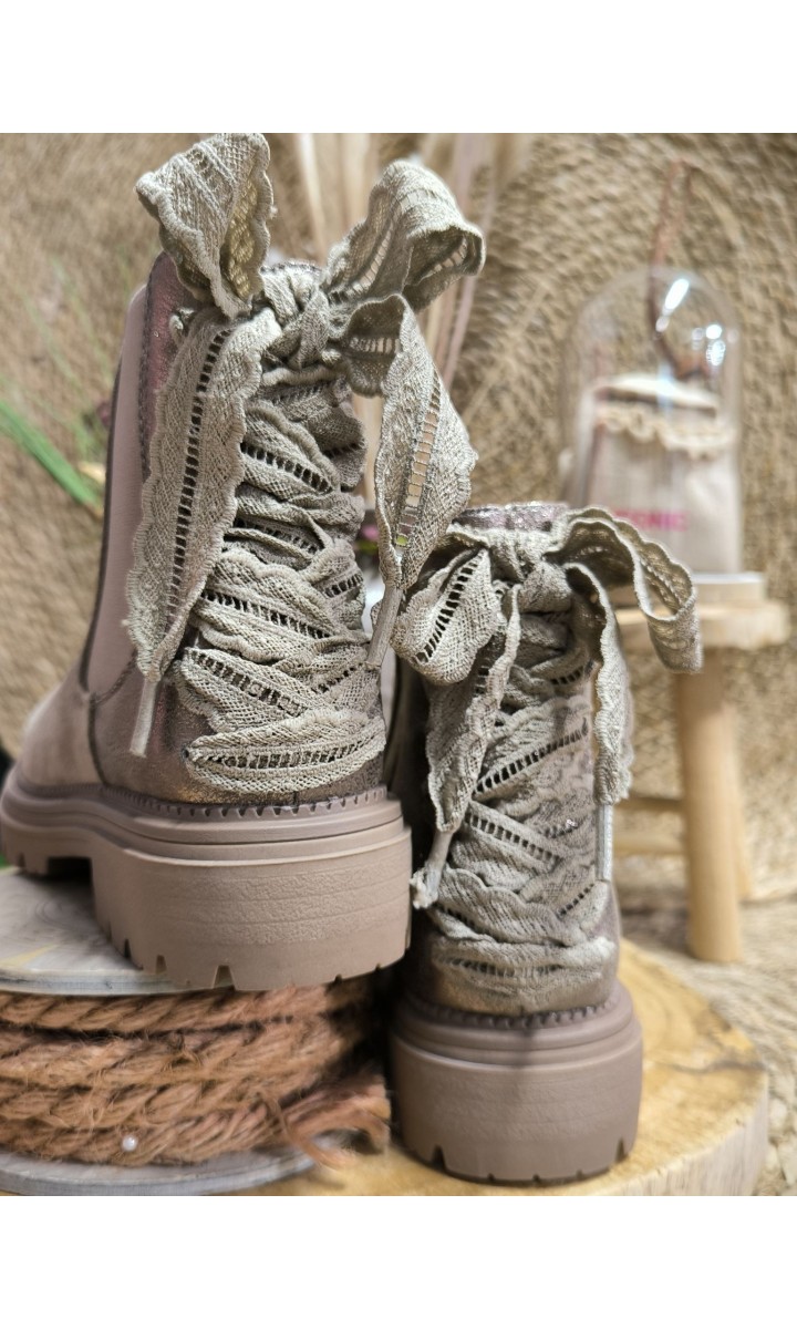 Bottines Marielle nœud dentelle - talon 3 cm – coloris taupe, vue 2