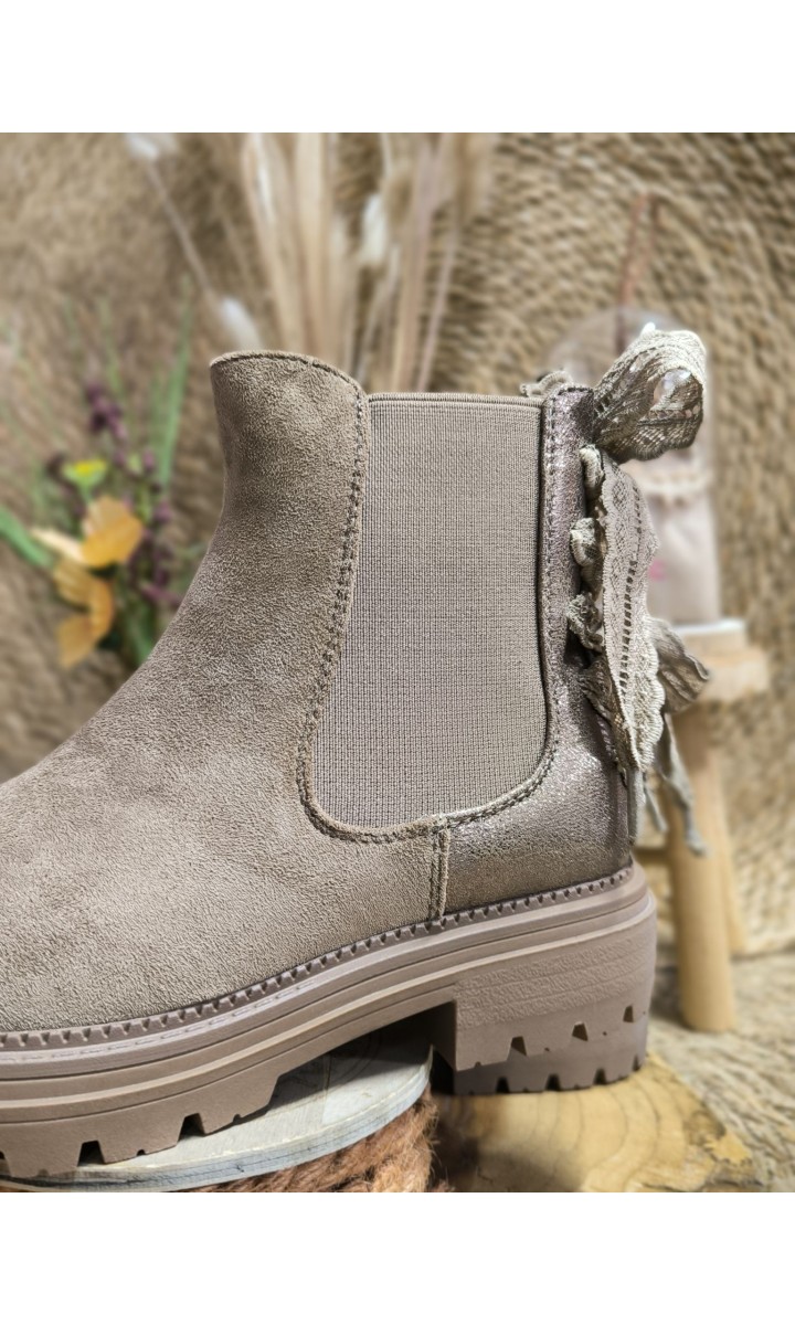 Bottines Marielle nœud dentelle - talon 3 cm – coloris taupe, vue 3