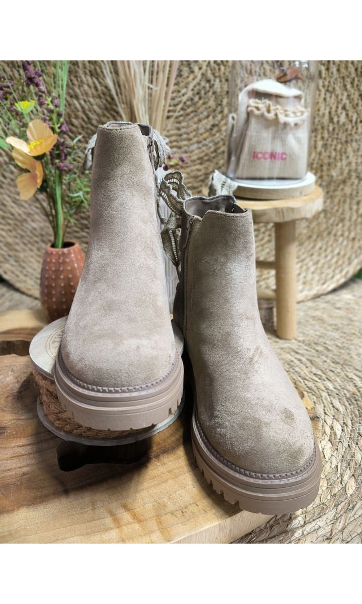 Bottines Marielle nœud dentelle - talon 3 cm – coloris taupe, vue 4
