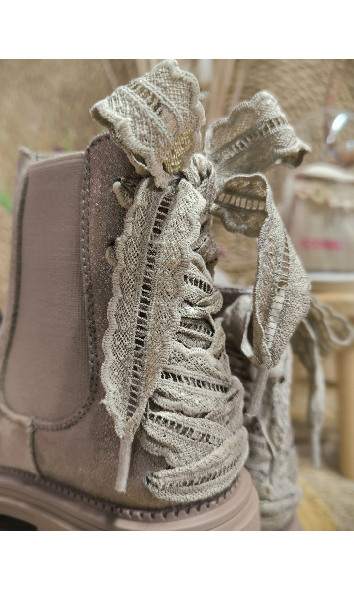 Bottines Marielle nœud dentelle - talon 3 cm – coloris taupe, vue 5