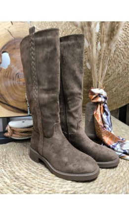 Bottes Raphaëlle suédine - talon 3 cm – coloris moka