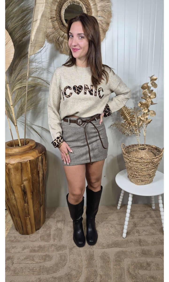 Jupe short Pascaline chevrons – coloris beige