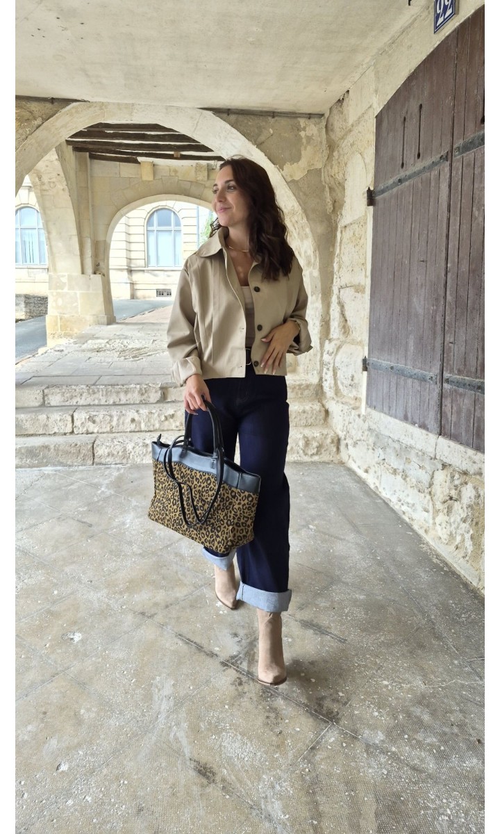 Veste Georgina courte oversize trench – coloris beige, vue 4