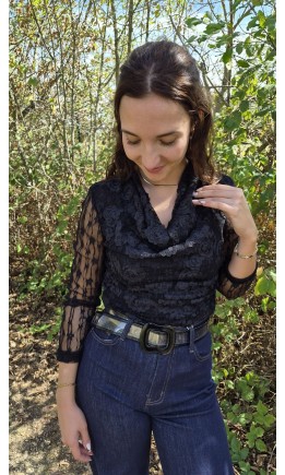 Top Hermine dentelle et tulle – coloris noir