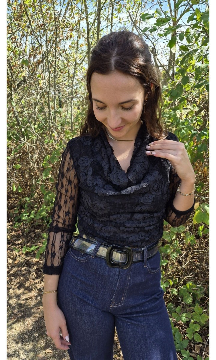 Top Hermine dentelle et tulle – coloris noir