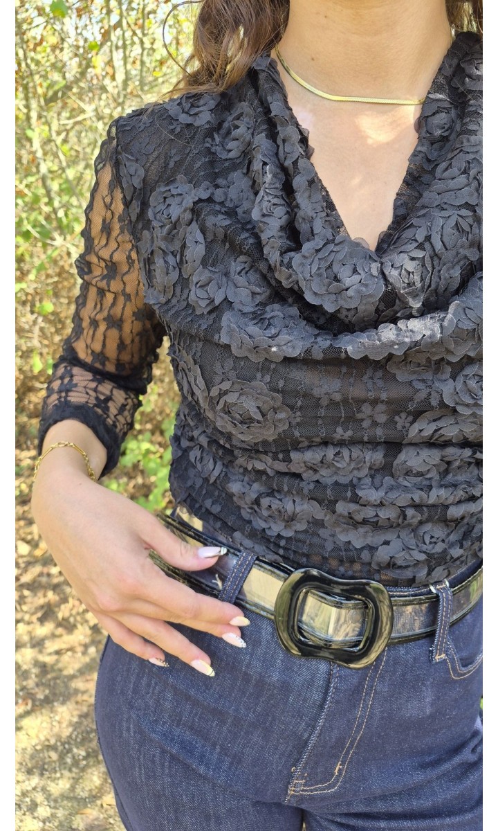 Top Hermine dentelle et tulle – coloris noir, vue 4