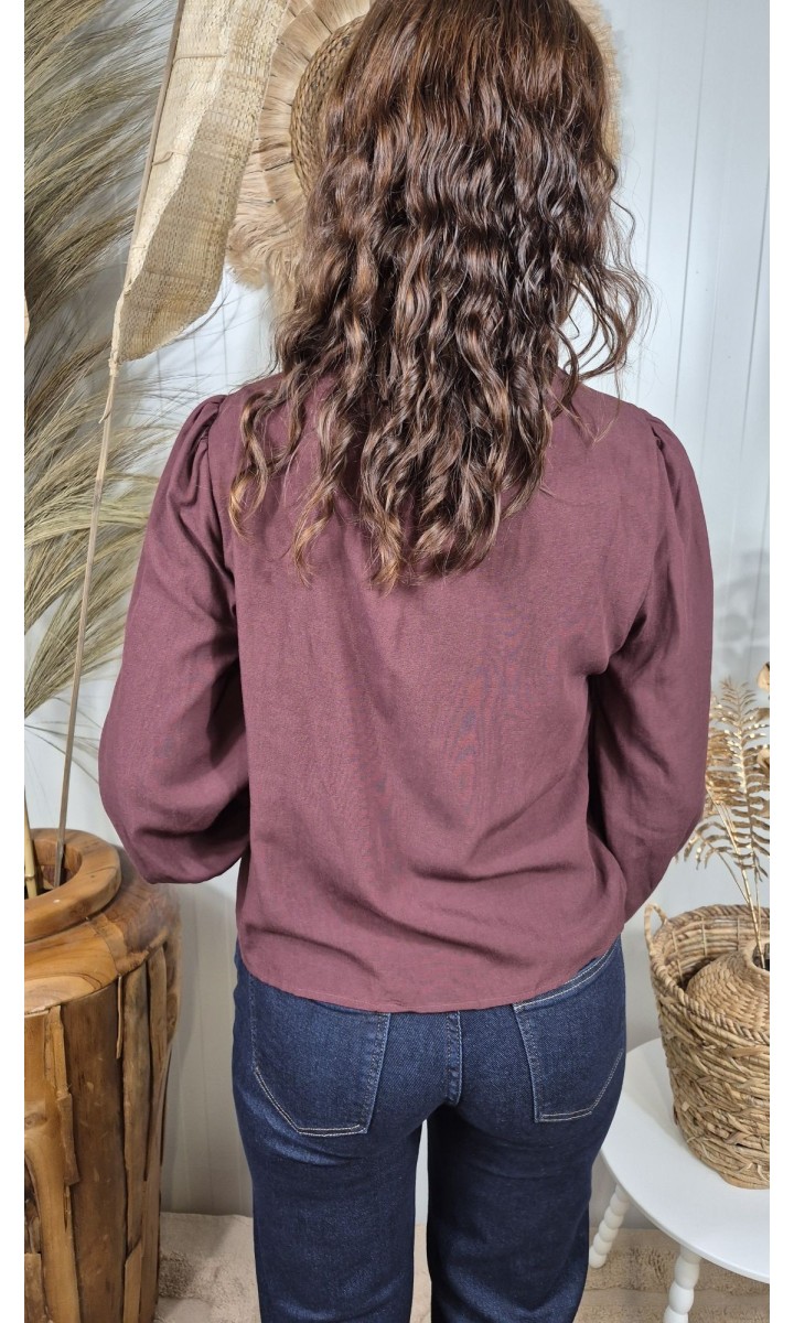 Chemise Charlie col officier dentelle – coloris bordeaux, vue 2