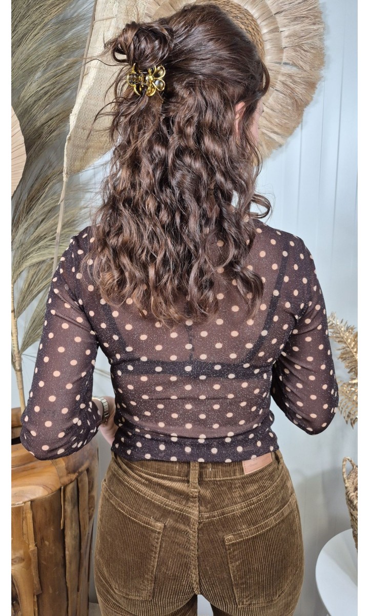 Top Sonia pois pailleté – coloris marron, vue 2