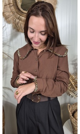 Chemise Hortense col XXL biais léopard – coloris marron