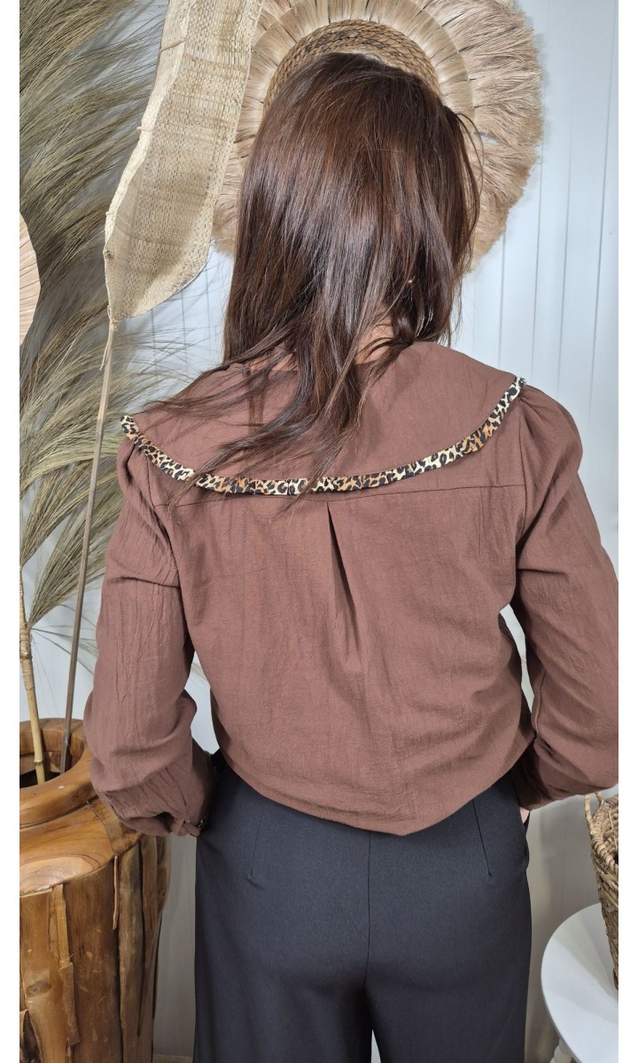 Chemise Hortense col XXL biais léopard – coloris marron, vue 2
