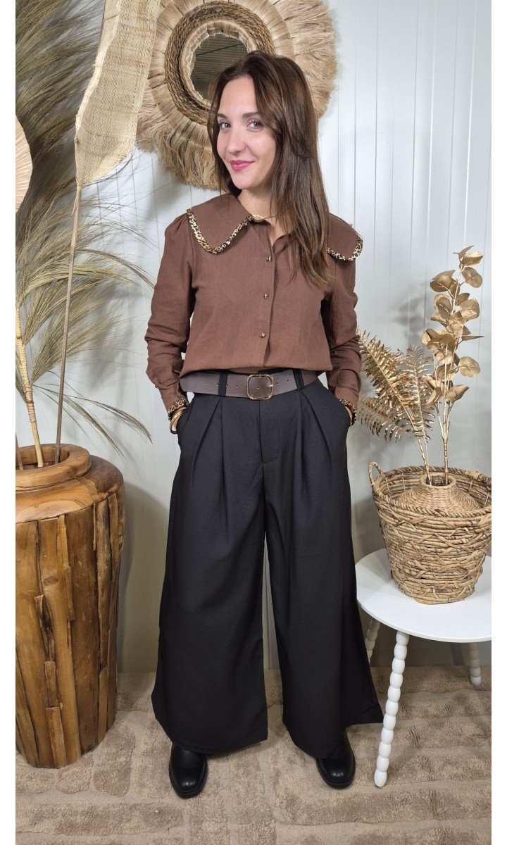 Chemise Hortense col XXL biais léopard – coloris marron, vue 3