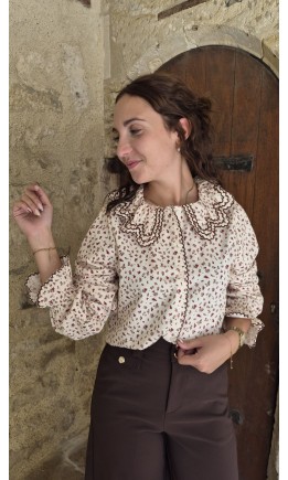 Chemise Nath col Claudine festonné – coloris beige