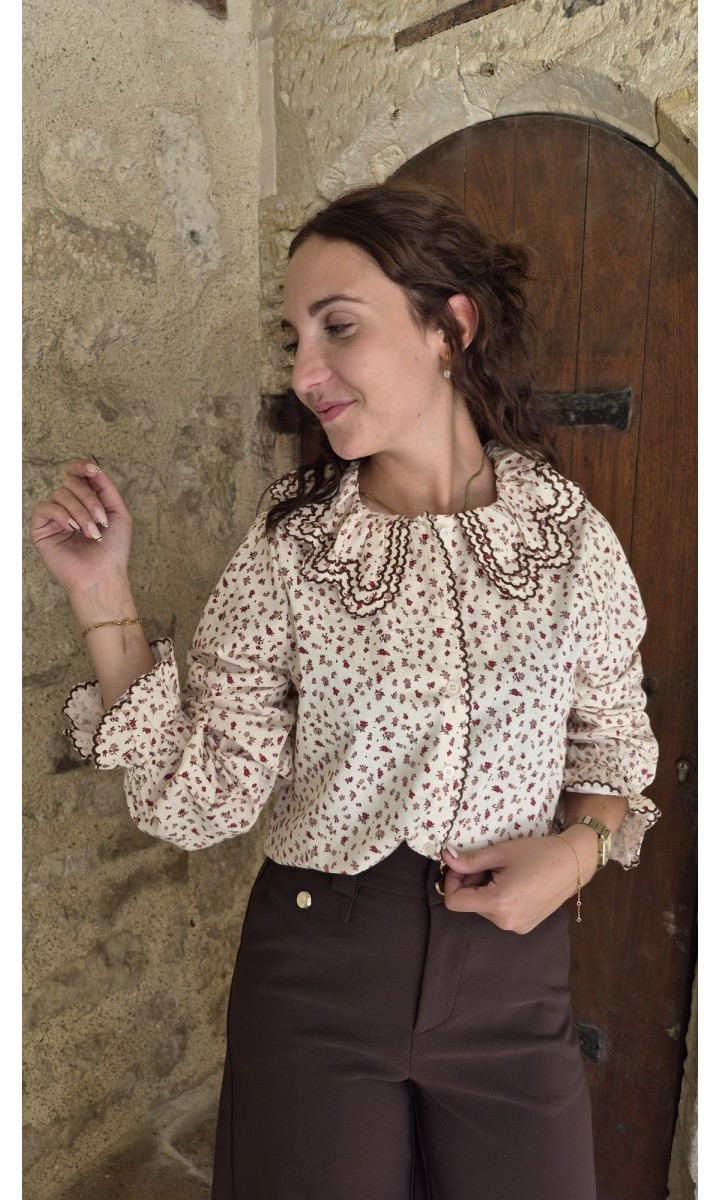 Chemise Nath col Claudine festonné – coloris beige