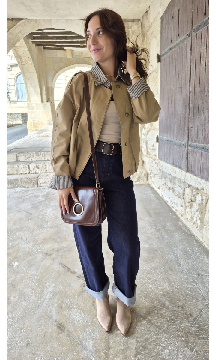 Veste Morgan courte col rayé – coloris beige