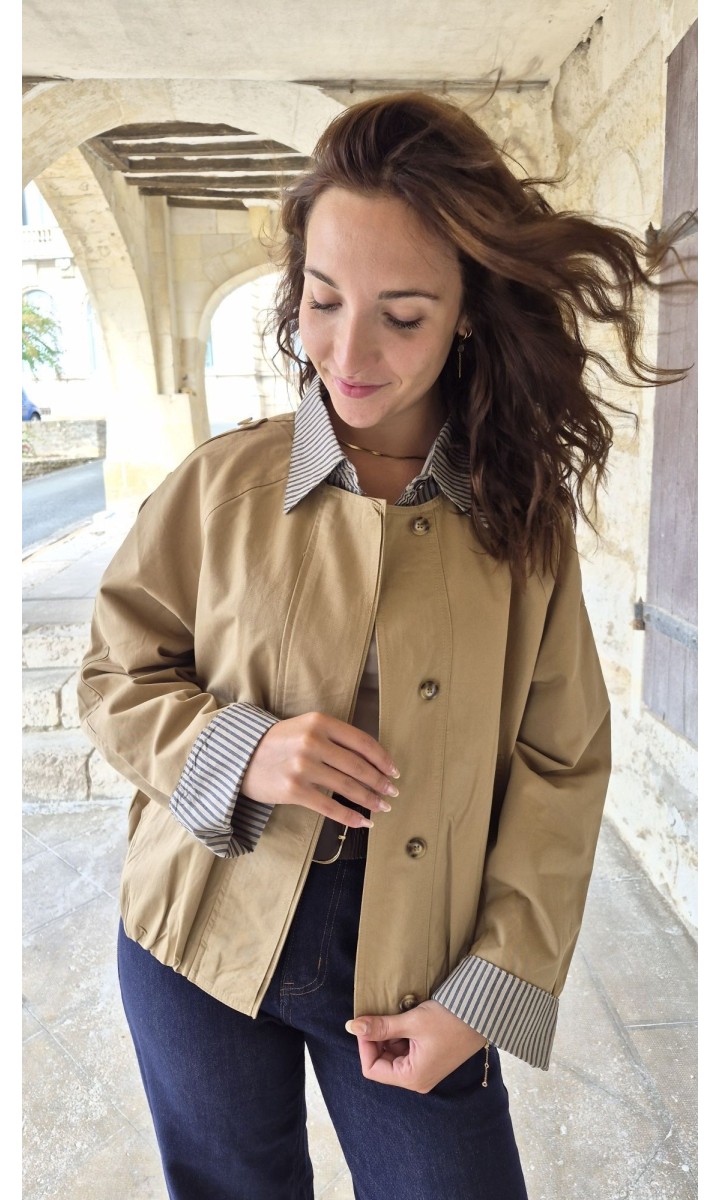 Veste Morgan courte col rayé – coloris beige, vue 2