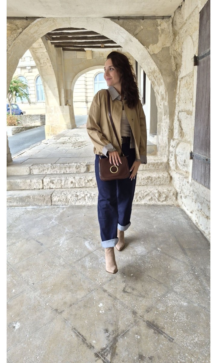 Veste Morgan courte col rayé – coloris beige, vue 3