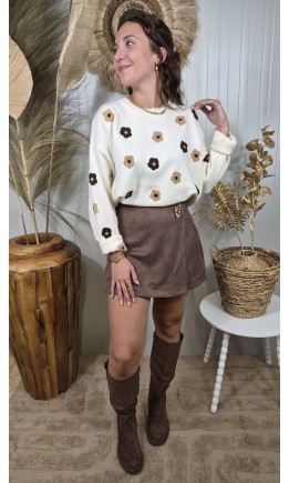 Jupe short Ingrid suédine boucle dorée – coloris marron