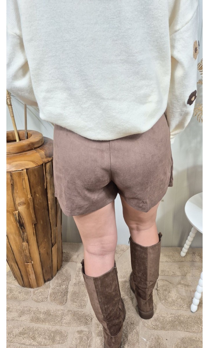 Jupe short Ingrid suédine boucle dorée – coloris marron, vue 3