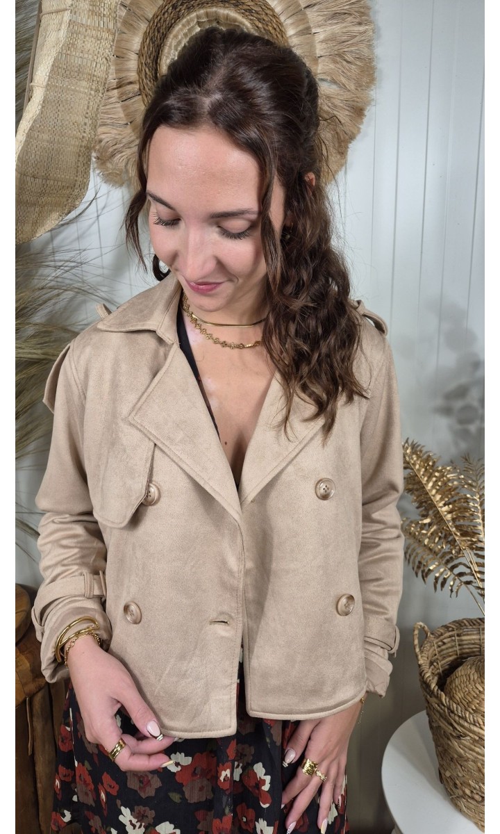 Veste Lenie suédine croisée style trench – coloris beige