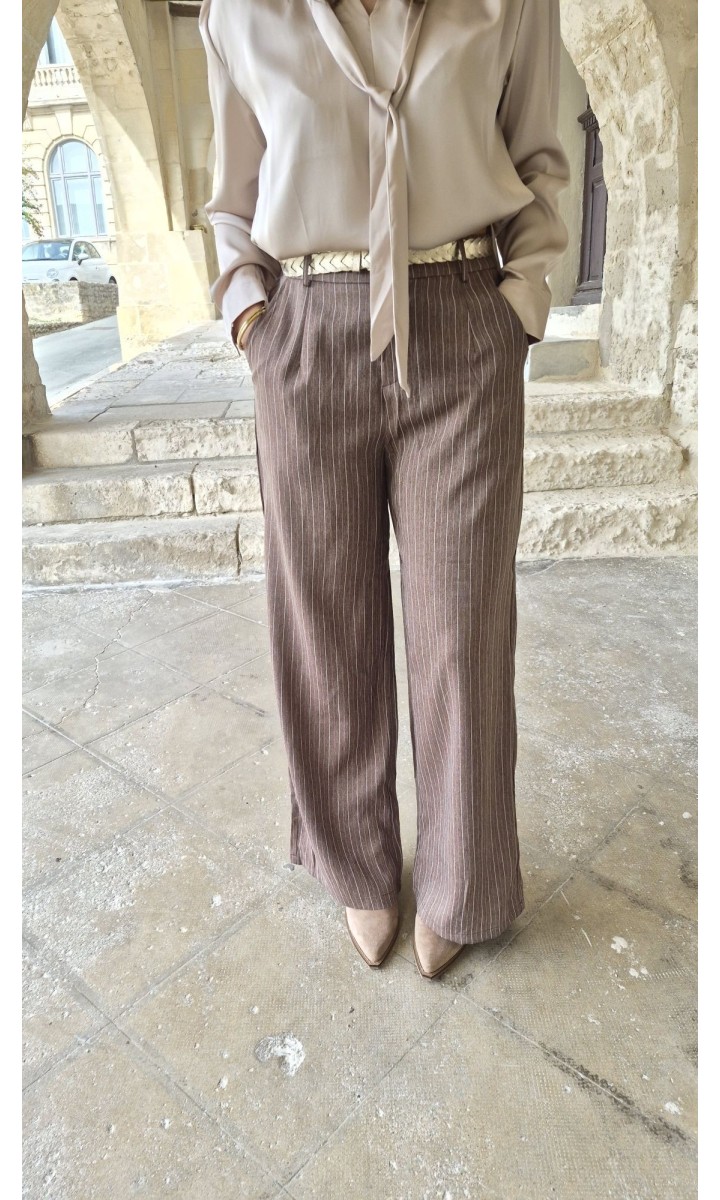 Pantalon Jeny large à pinces – coloris marron, vue 3