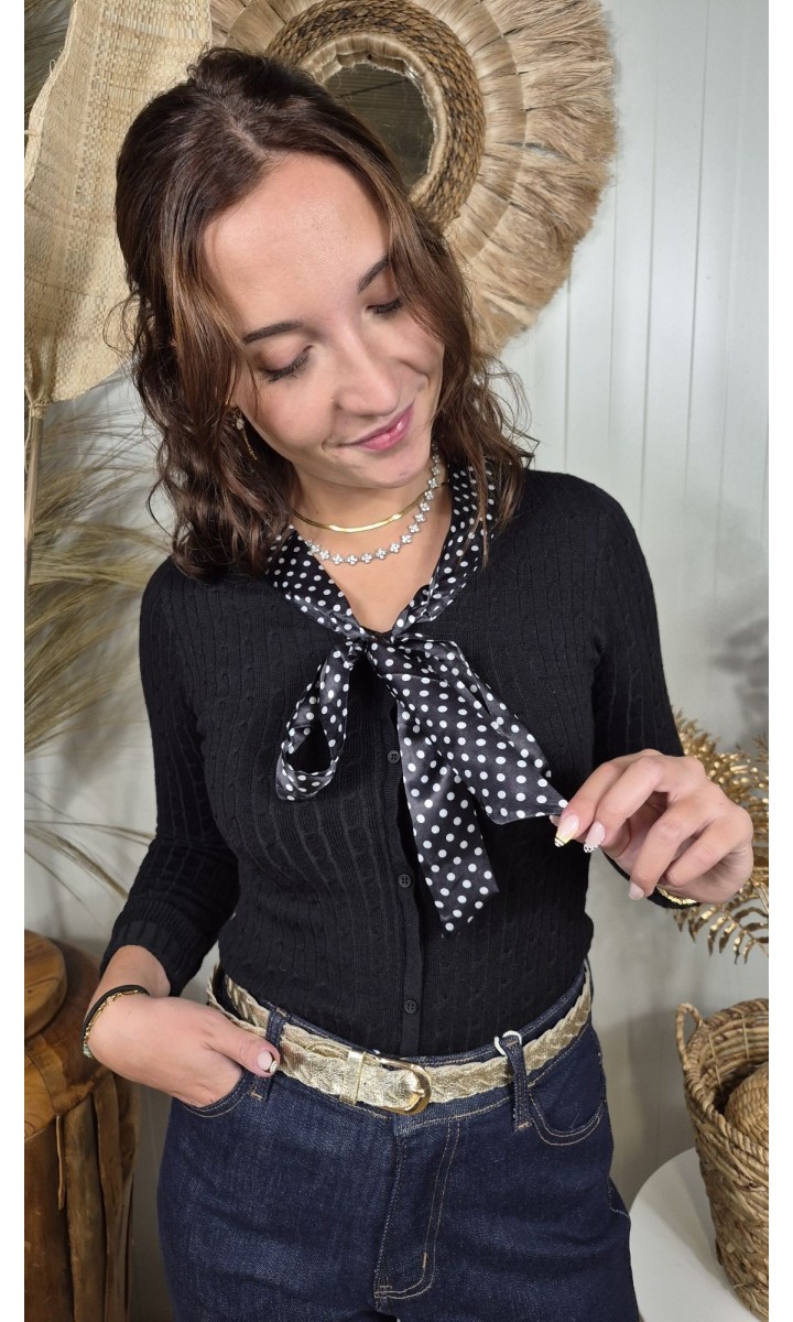 Gilet Yuna lavallière à pois – coloris noir