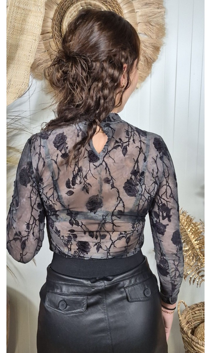 Top Zea tulle roses noires – coloris noir, vue 3