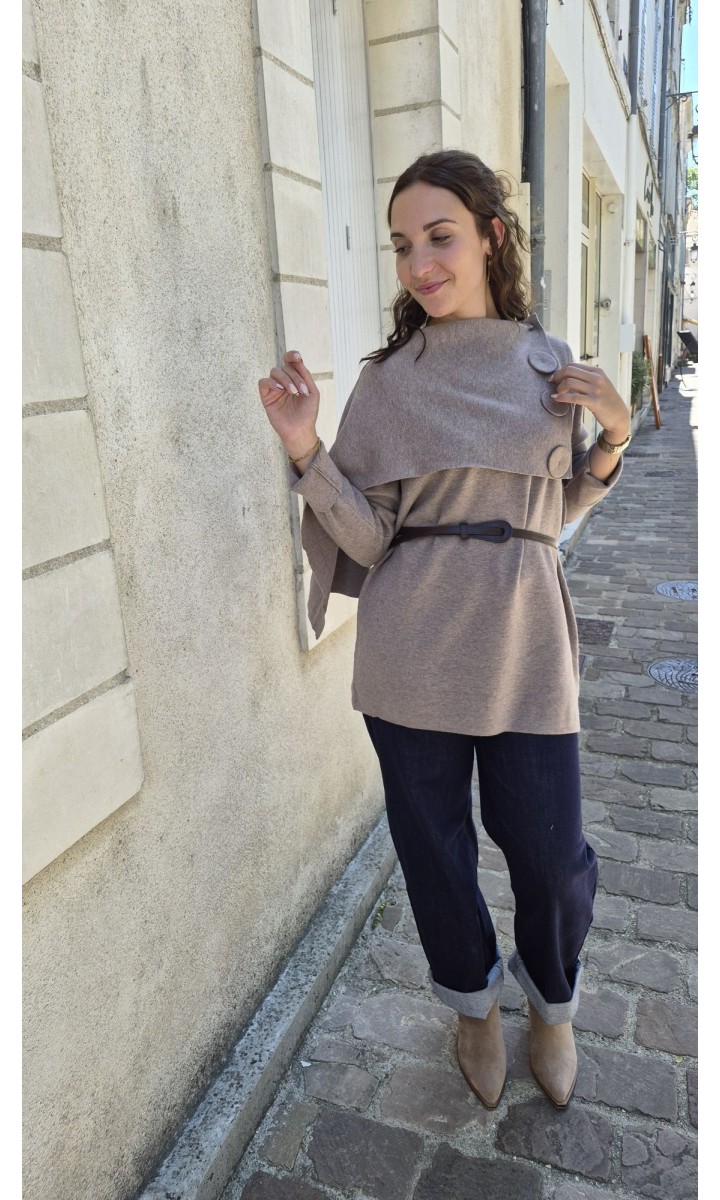 Veste Manon tunique cape ceinturée – coloris beige