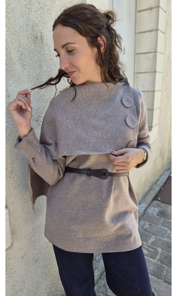 Veste Manon tunique cape ceinturée – coloris beige, vue 2