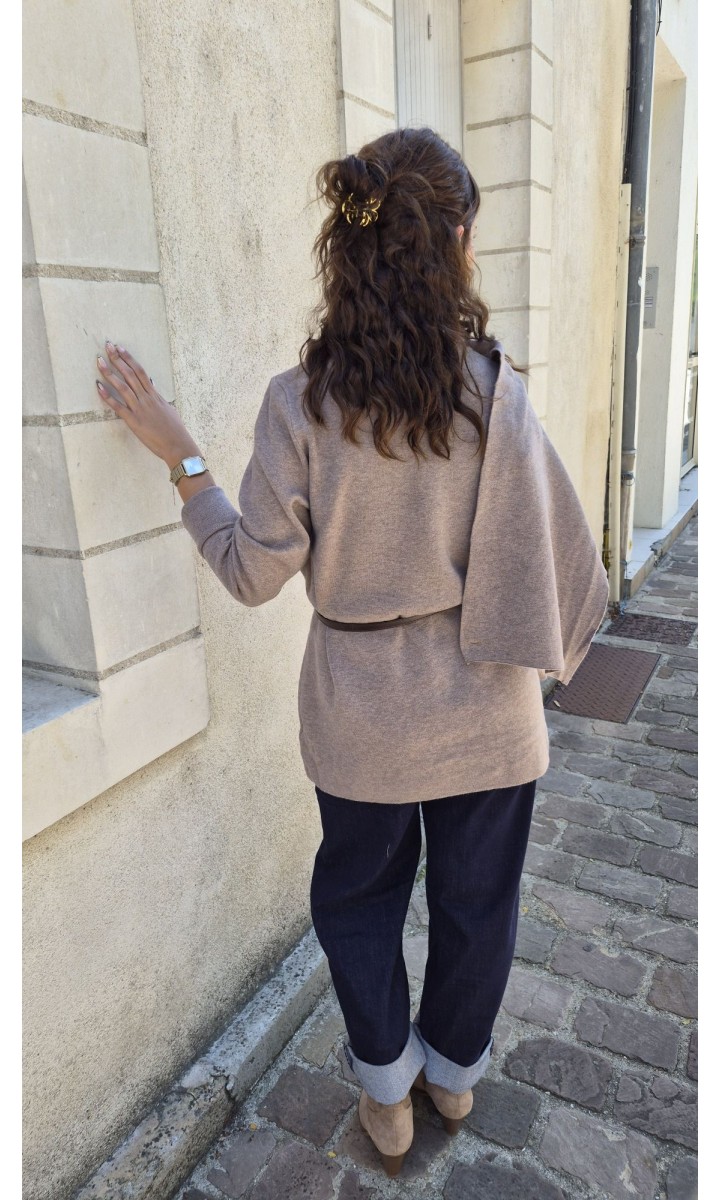 Veste Manon tunique cape ceinturée – coloris beige, vue 3