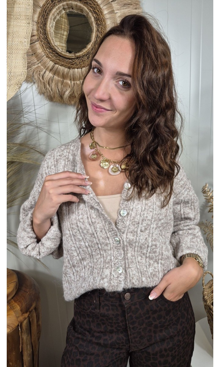 Gilet Palomee court torsadé – coloris taupe