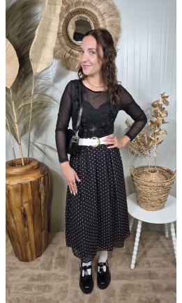 Jupe Theoline midi à pois – coloris noir