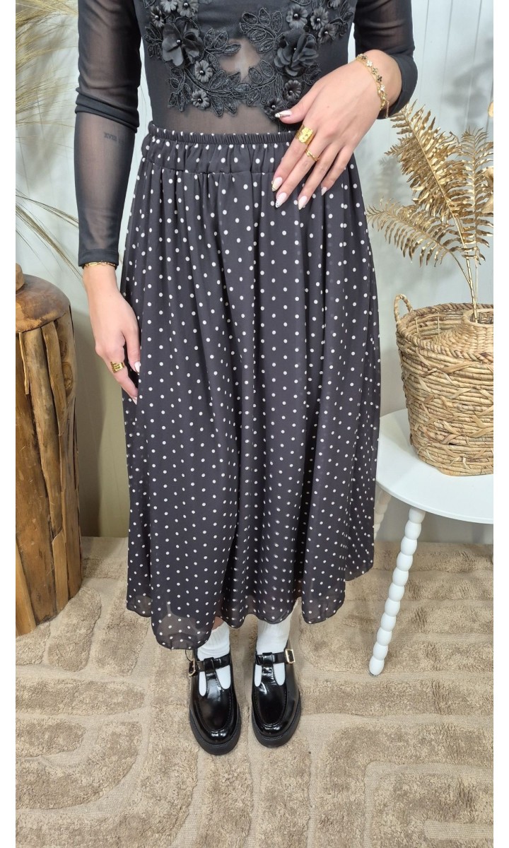 Jupe Theoline midi à pois – coloris noir, vue 2