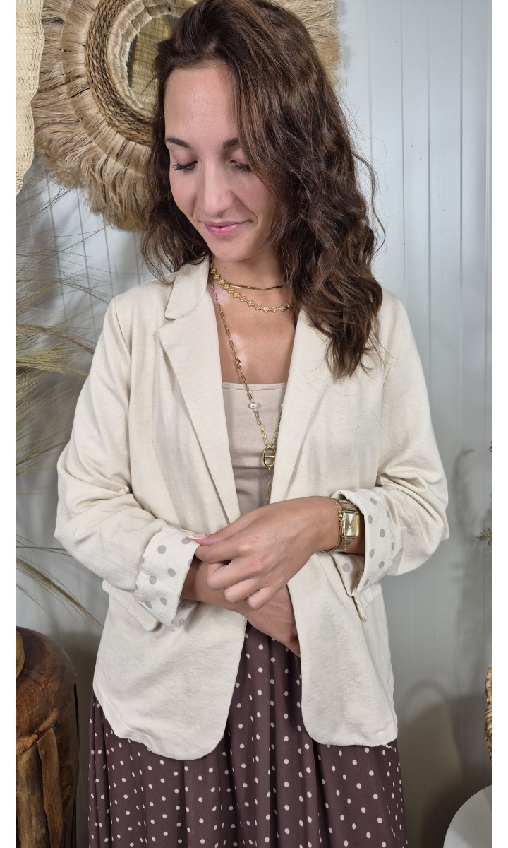 Veste Odine sans boutonnage - revers à pois – coloris beige