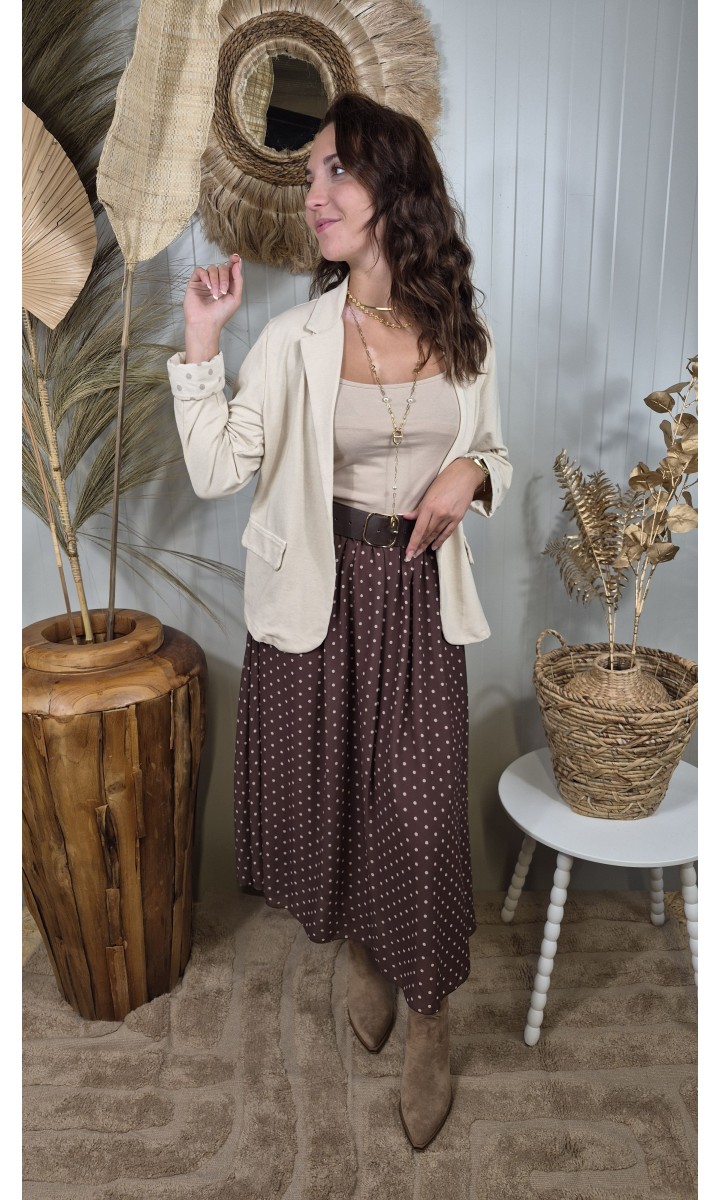 Veste Odine sans boutonnage - revers à pois – coloris beige, vue 3