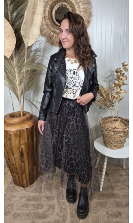 Jupe Rock longue tulle léopard – coloris noir