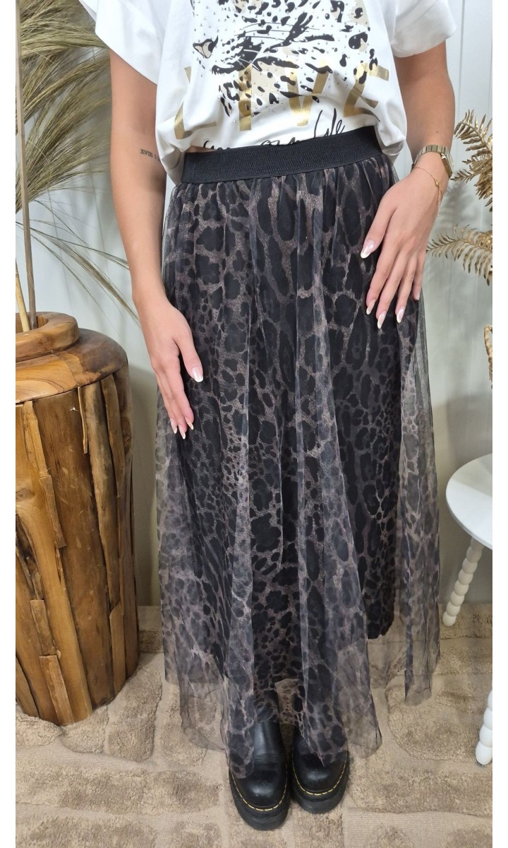 Jupe Rock longue tulle léopard – coloris noir, vue 2
