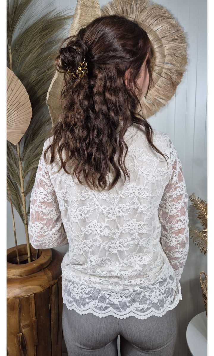 Top Nœud dentelle rubans satinés – coloris beige, vue 2