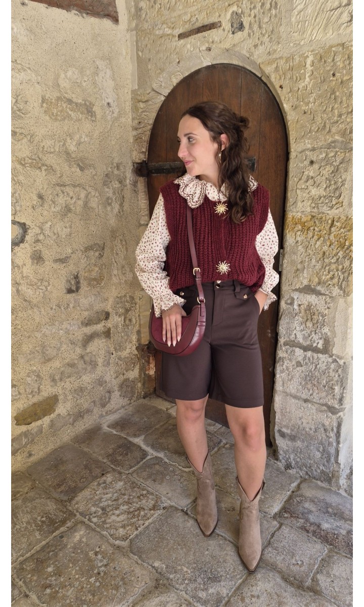 Gilet Alexandrine sans manches maille côtelée – coloris bordeaux, vue 3