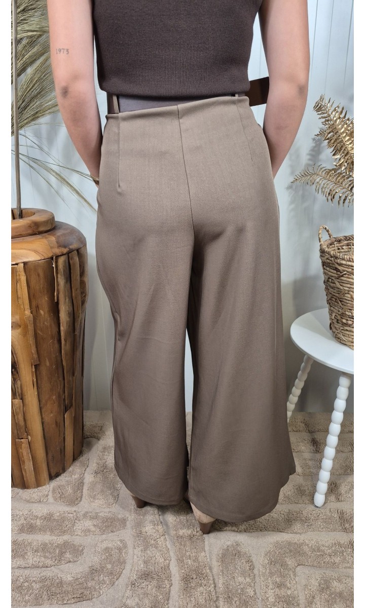 Pantalon Meryl palazzo taille haute à pinces – coloris taupe, vue 3