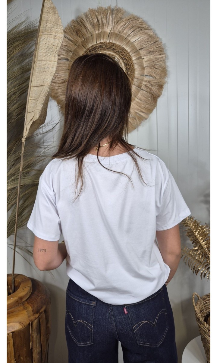 T-shirt Love col V imprimé léopard et doré – coloris blanc, vue 2