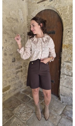 Short Pam bermuda taille haute boutons dorés – coloris marron