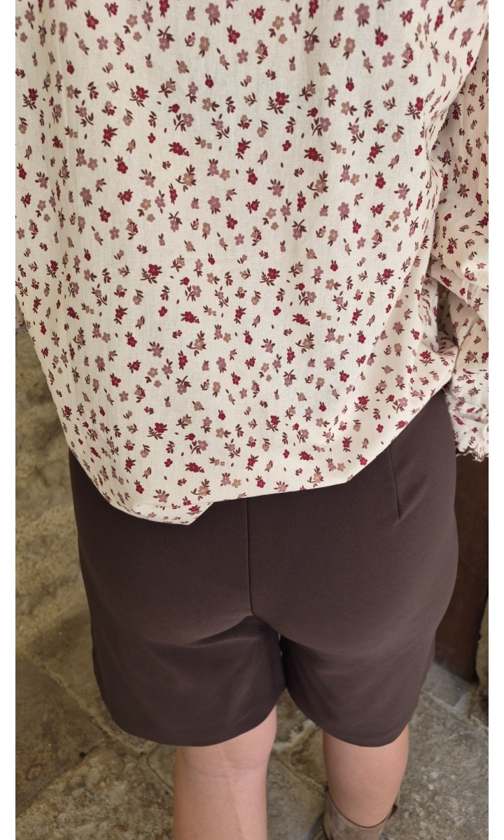 Short Pam bermuda taille haute boutons dorés – coloris marron, vue 4