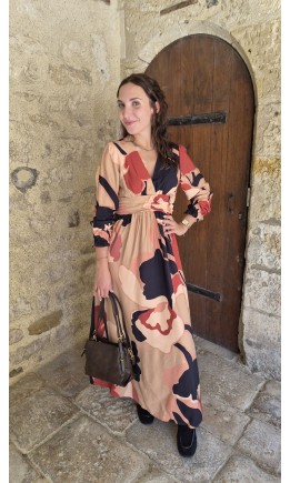 Robe Valeria longue fluide imprimé terracotta – coloris multicolore